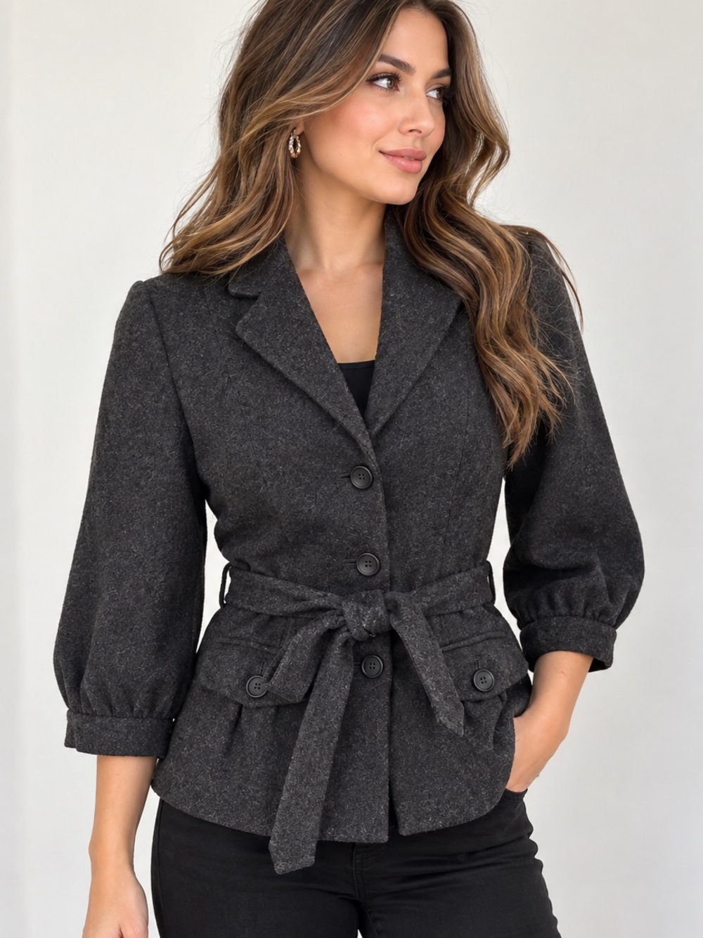 Banana Republic Charcoal Gray Wool Blend Belted Blazer Jacket Size 0
